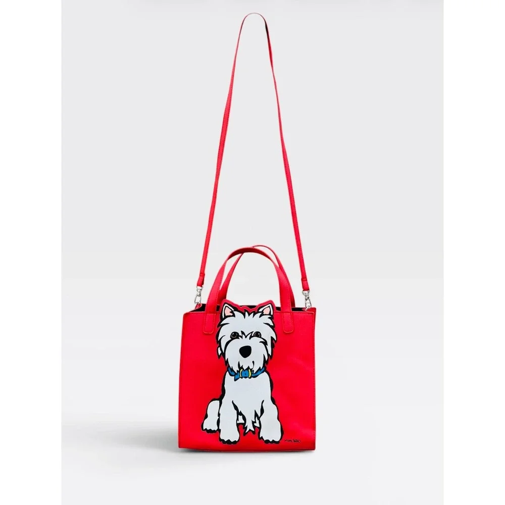 Marc Tetro Westie Dog Red Tote Crossbody Bag Satchel Removable Strap EUC